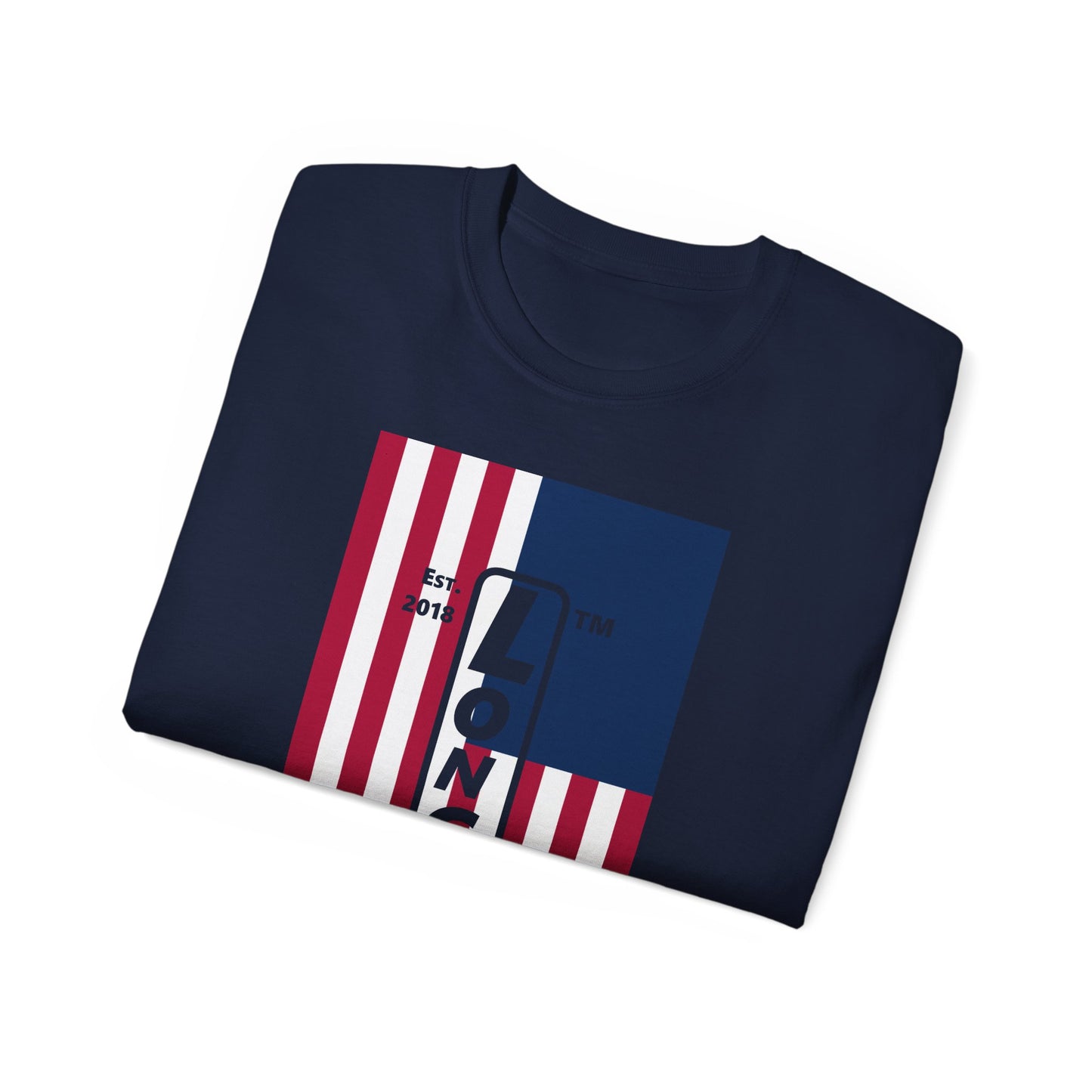 LongD cotton tee negative flag Hyde Park upright logo (Patriotic colors)