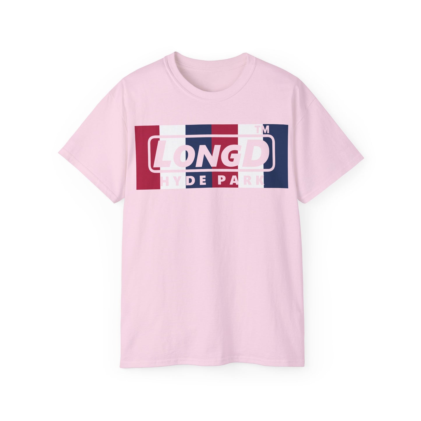 LongD negative vertical 6-striped Hyde Park logo cotton tee (patriotic colors)