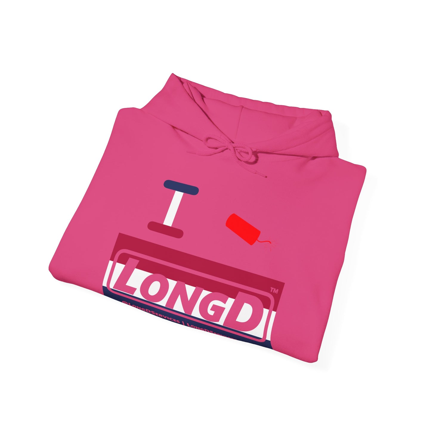 I Firecracker LongD® Logo Hoodie red, white and blue striped negative thirds