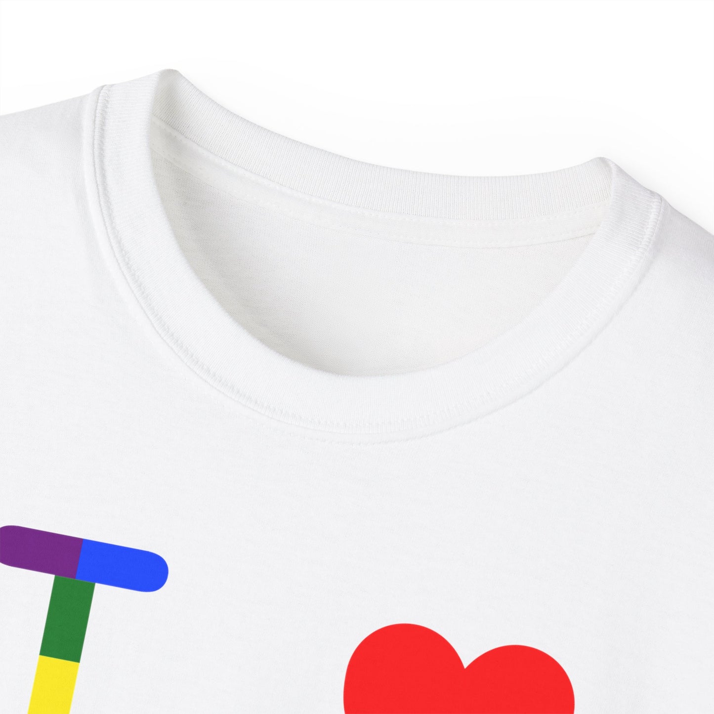 I Luv LongD negative horizontal striped front-back Chicago logo cotton tee (Pride colors)