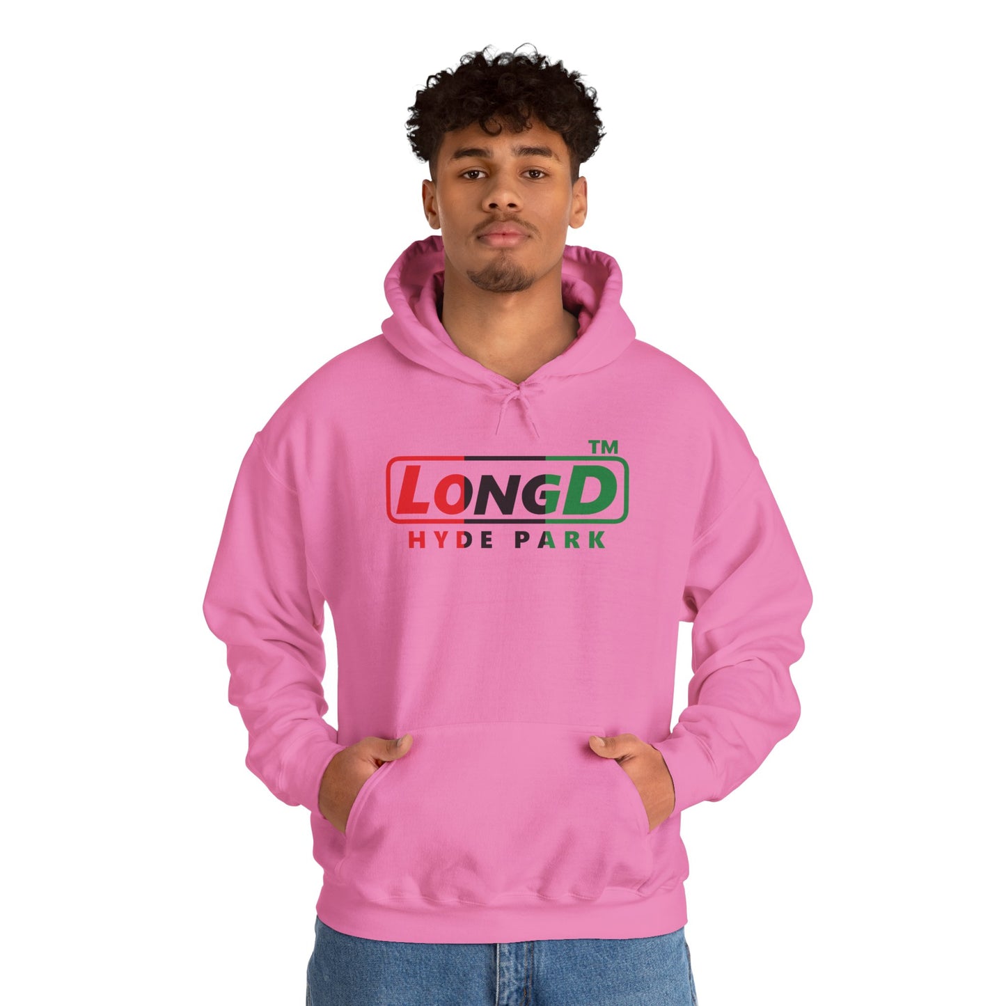 LongD® positive vertical 3-striped Hyde Park logo Hoodie (Juneteenth colors)