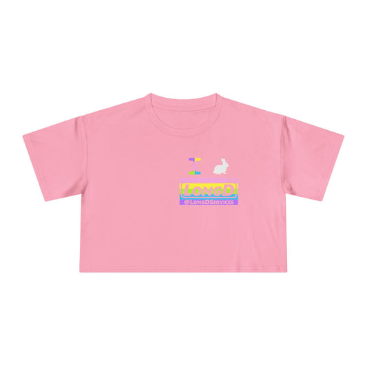 I Bunny LongD negative horizontal striped Tag front-back Logo Crop Tee