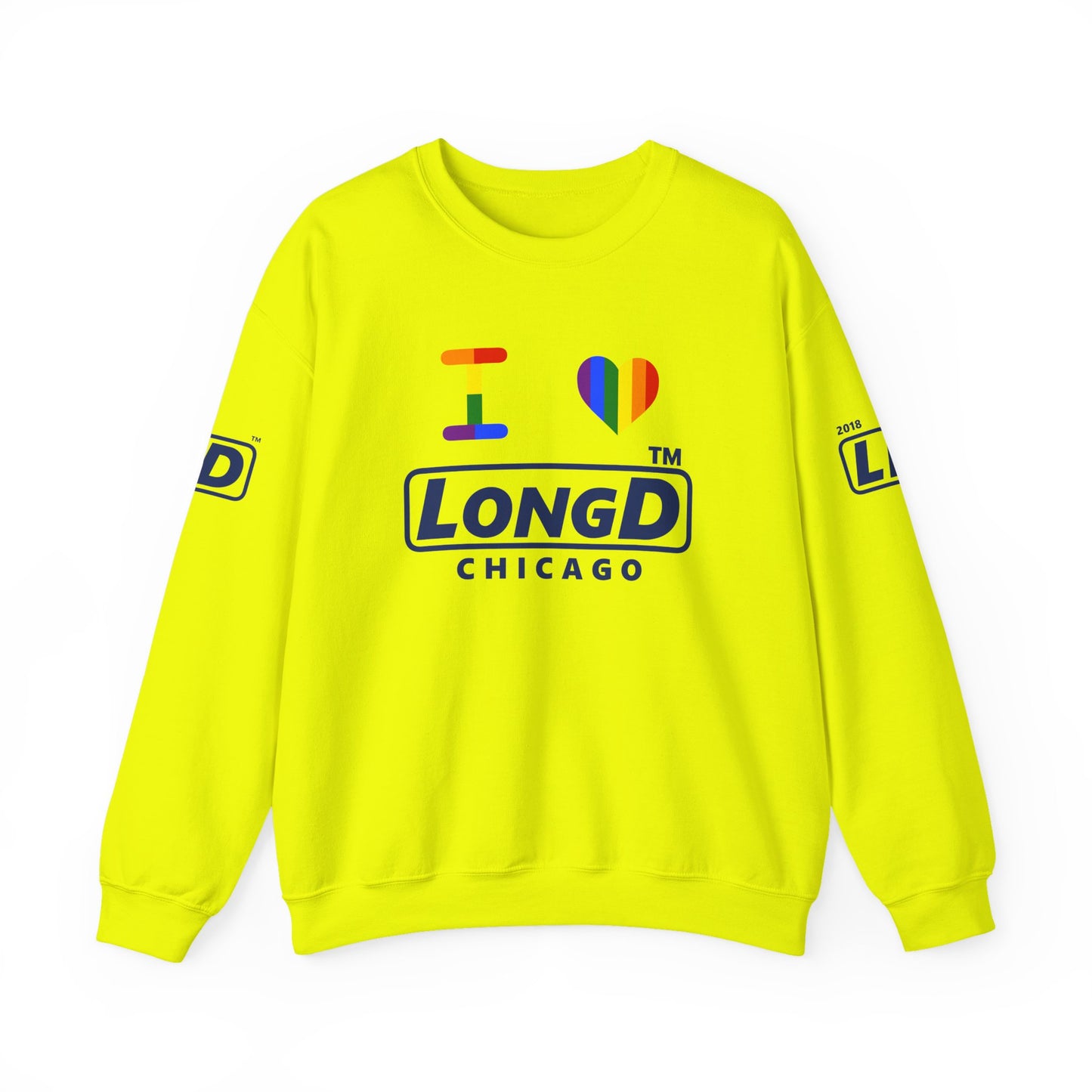 I Luv LongD official basic 4-print Chicago logo crewneck sweatshirt with Pride heart