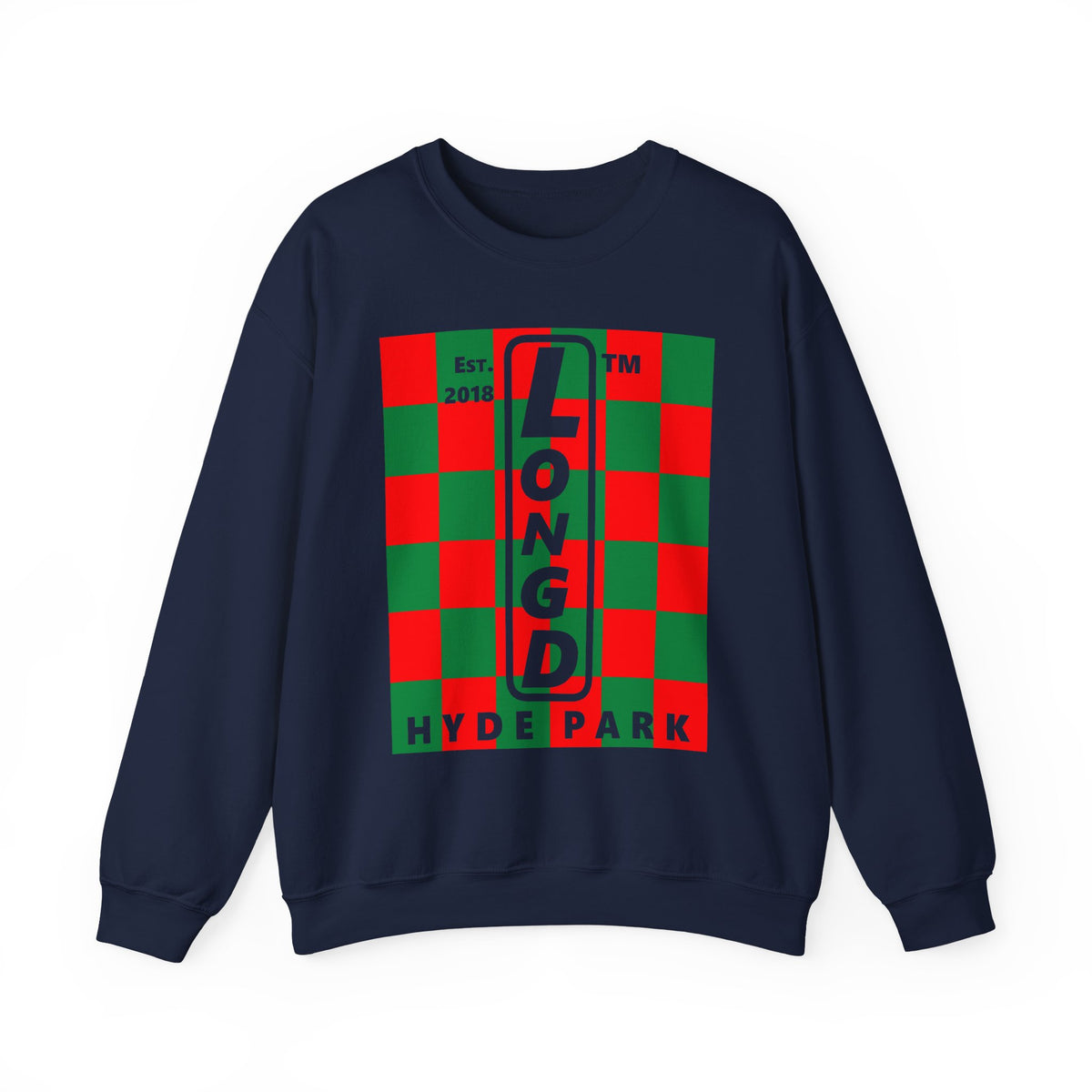 LongD Hyde Park negative upright checkered logo (Xmas colors) crewneck sweatshirt