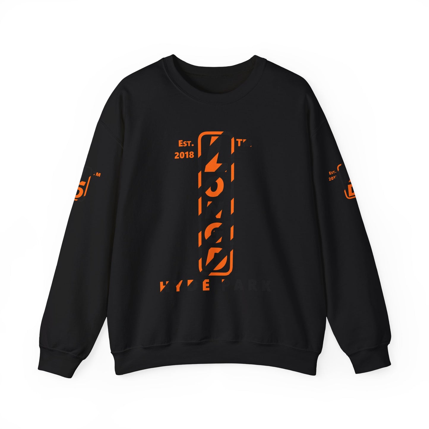 LongD Hyde Park positive upright pixel-weighted 12-striped 4-print logo (Halloween colors) crewneck sweatshirt