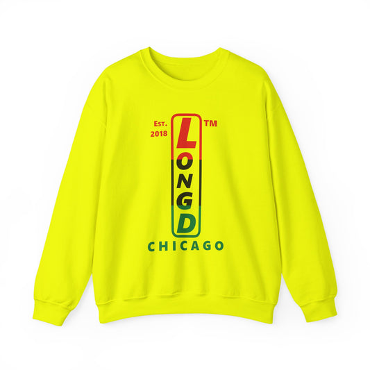 LongD positive horizontal 3-striped Chicago upright logo crewneck sweatshirt (Juneteenth colors)
