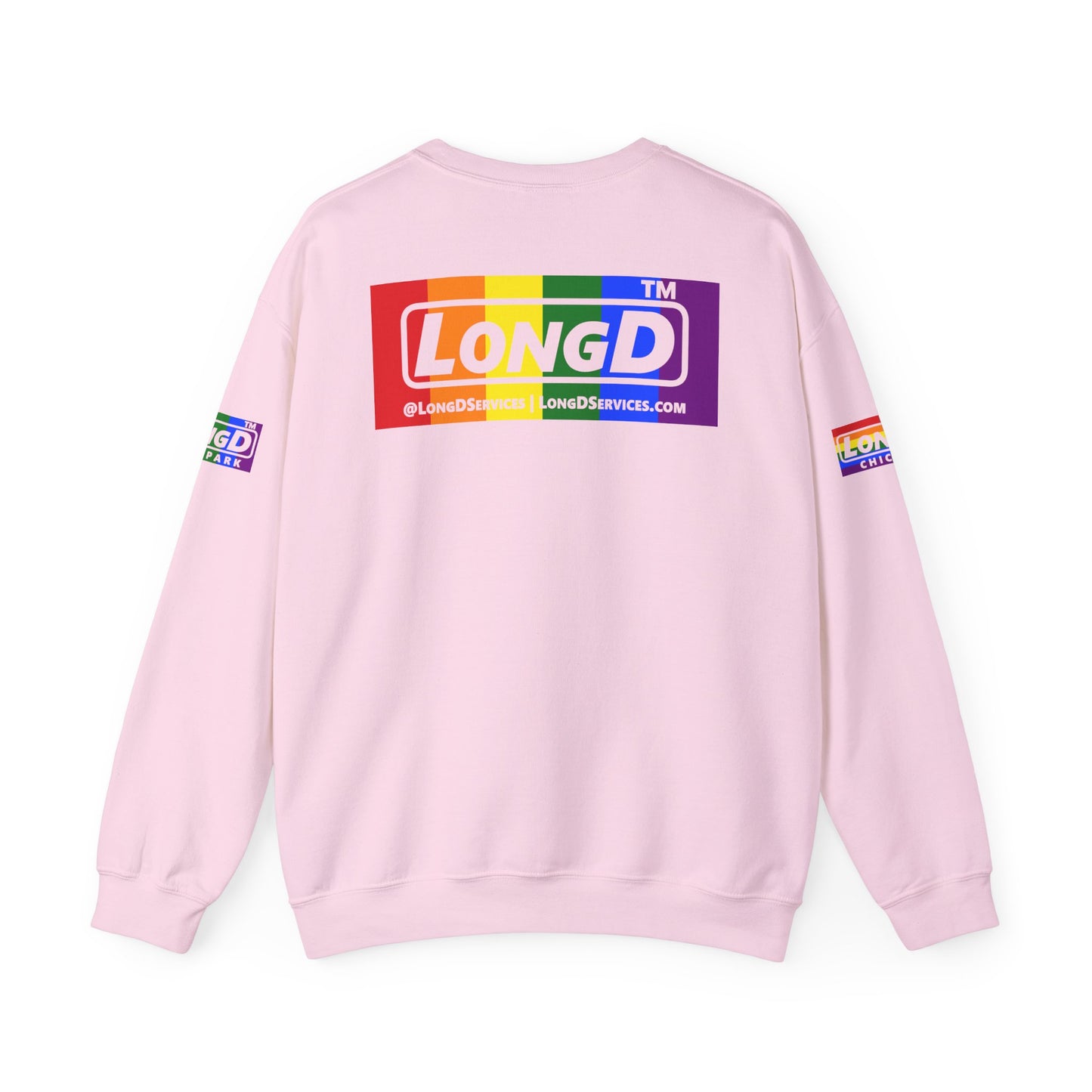 LongD official basic 4-print tag logo crewneck sweatshirt with Pride heart