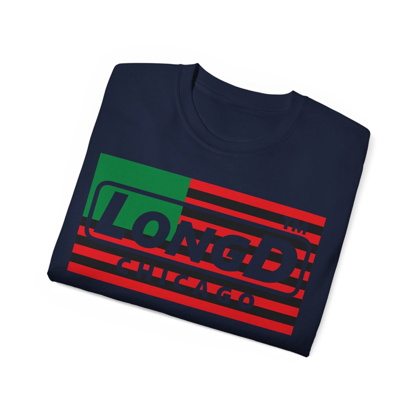 LongD negative flag Chicago logo cotton tee (Juneteenth colors)