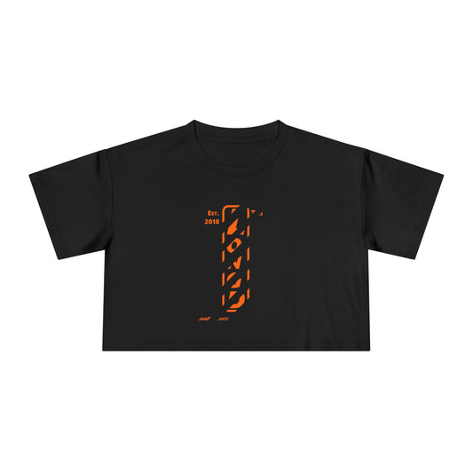LongD Tag-domain positive upright pixel-weighted 12-striped logo (Halloween colors) crop tee