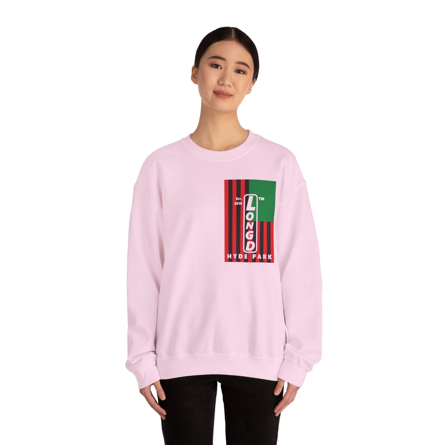 LongD negative cropped flag single-breasted front-back Hyde Park upright logo crewneck sweatshirt (Juneteenth colors)