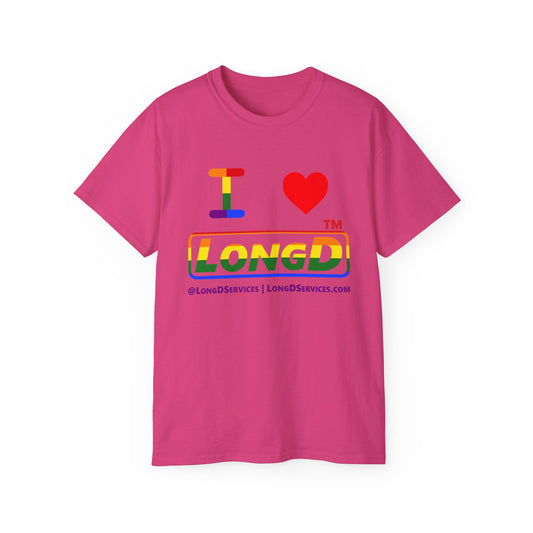 I Luv LongD positive horizontal striped tag-domain logo cotton tee (Pride colors)