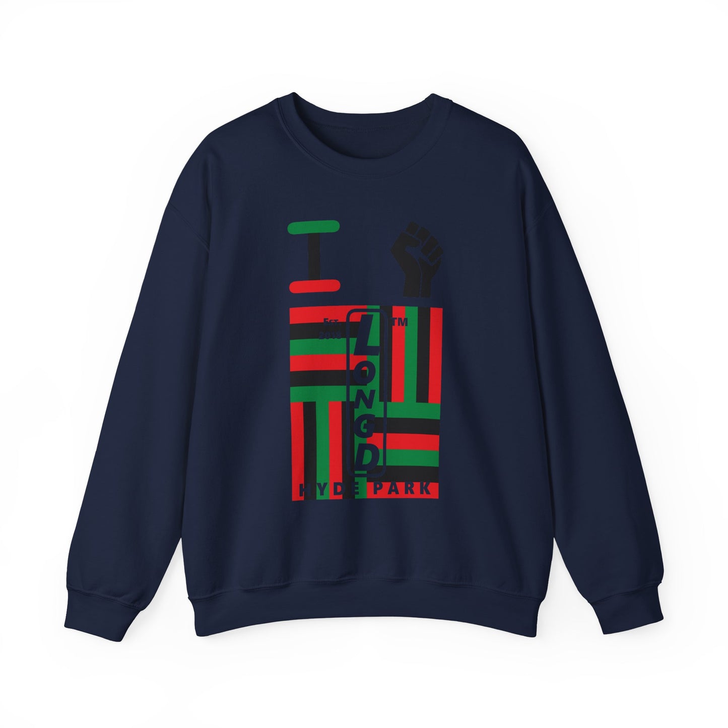 I Fist LongD negative windmill Hyde Park upright front-back logo crewneck sweatshirt