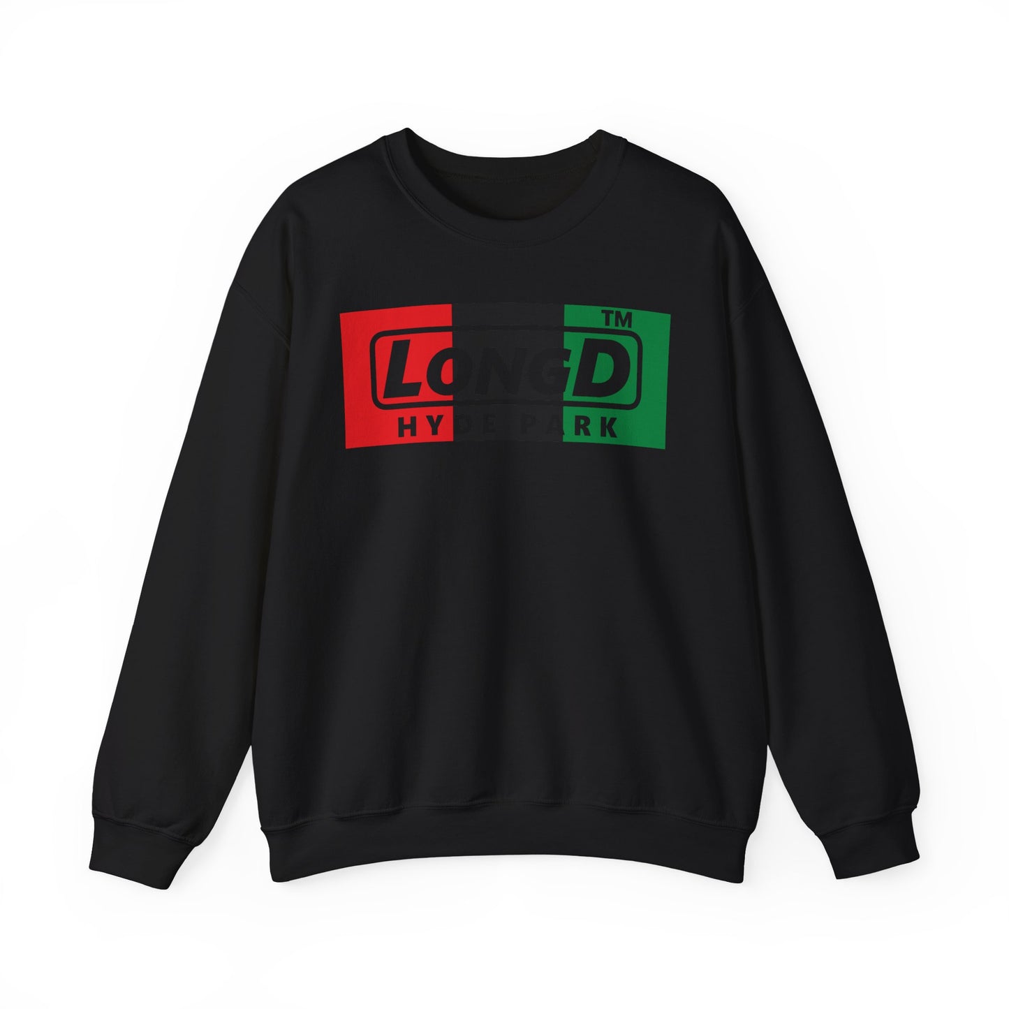 LongD negative vertical 3-striped Hyde Park logo crewneck sweatshirt (Juneteenth colors)