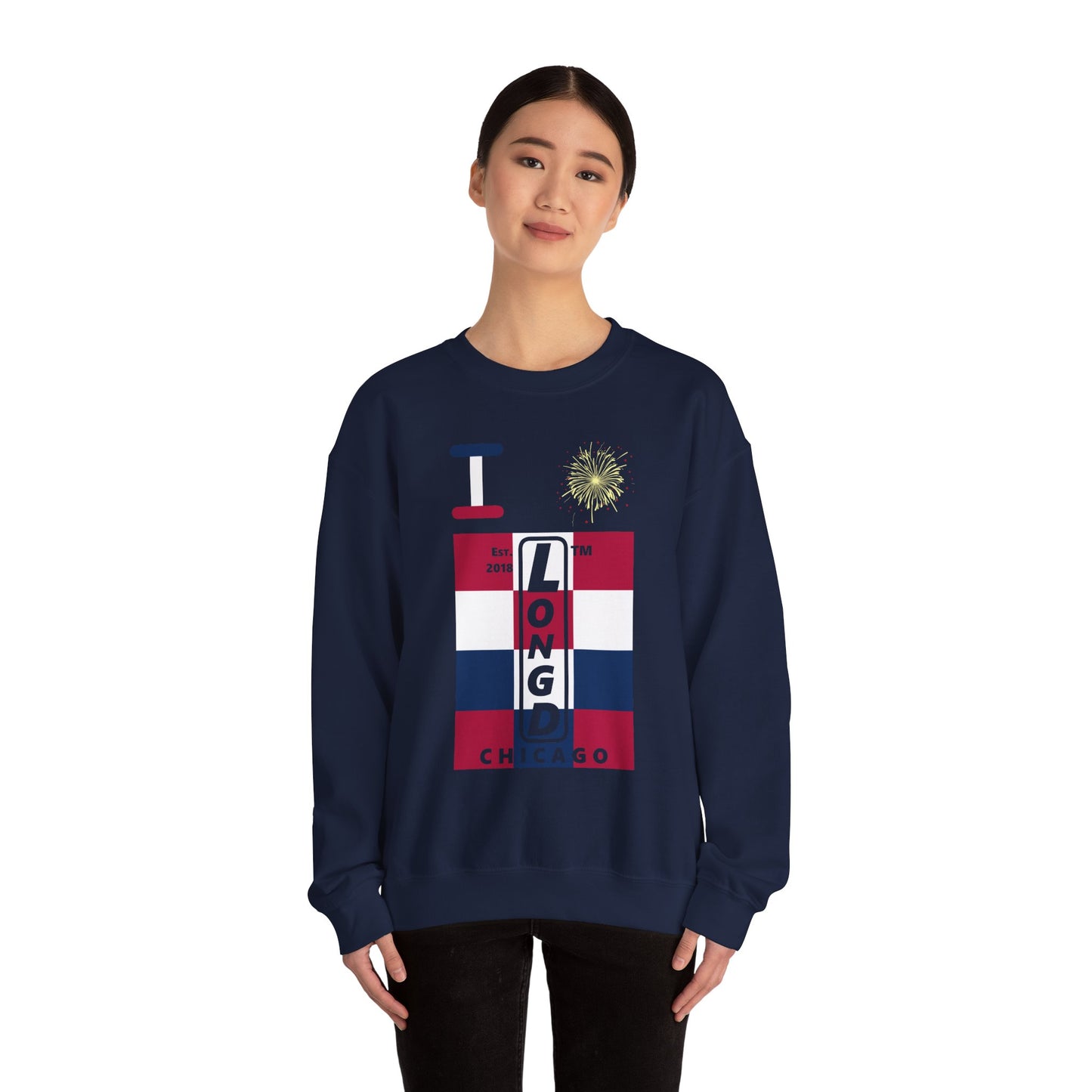 I Burst LongD negative 4x3 Chicago upright logo crewneck sweatshirt