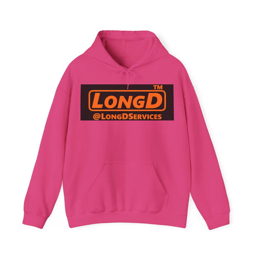 LongD Tag logo positive orange on negative black (Halloween colors) hoodie