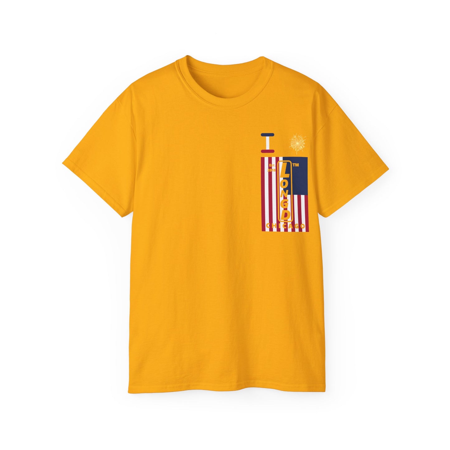 I Burst LongD cotton tee negative cropped flag single-breasted front-back Chicago upright logo (Patriotic colors)