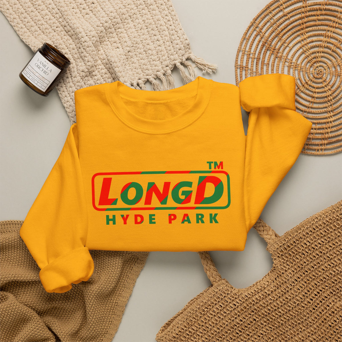 LongD Hyde Park positive pixel-weighted 6-striped logo (Xmas colors) crewneck sweatshirt
