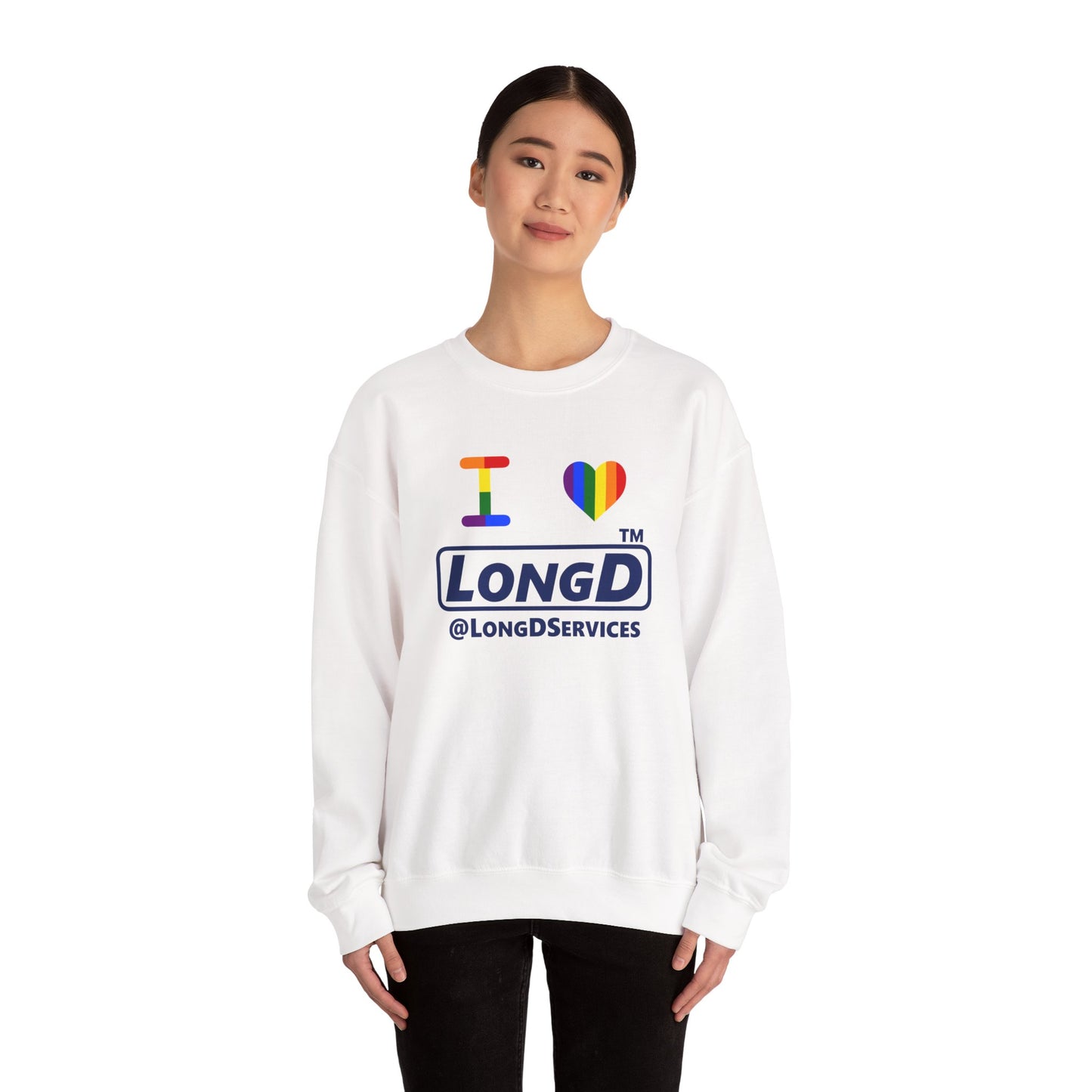 I Luv LongD official basic tag logo crewneck sweatshirt with Pride heart