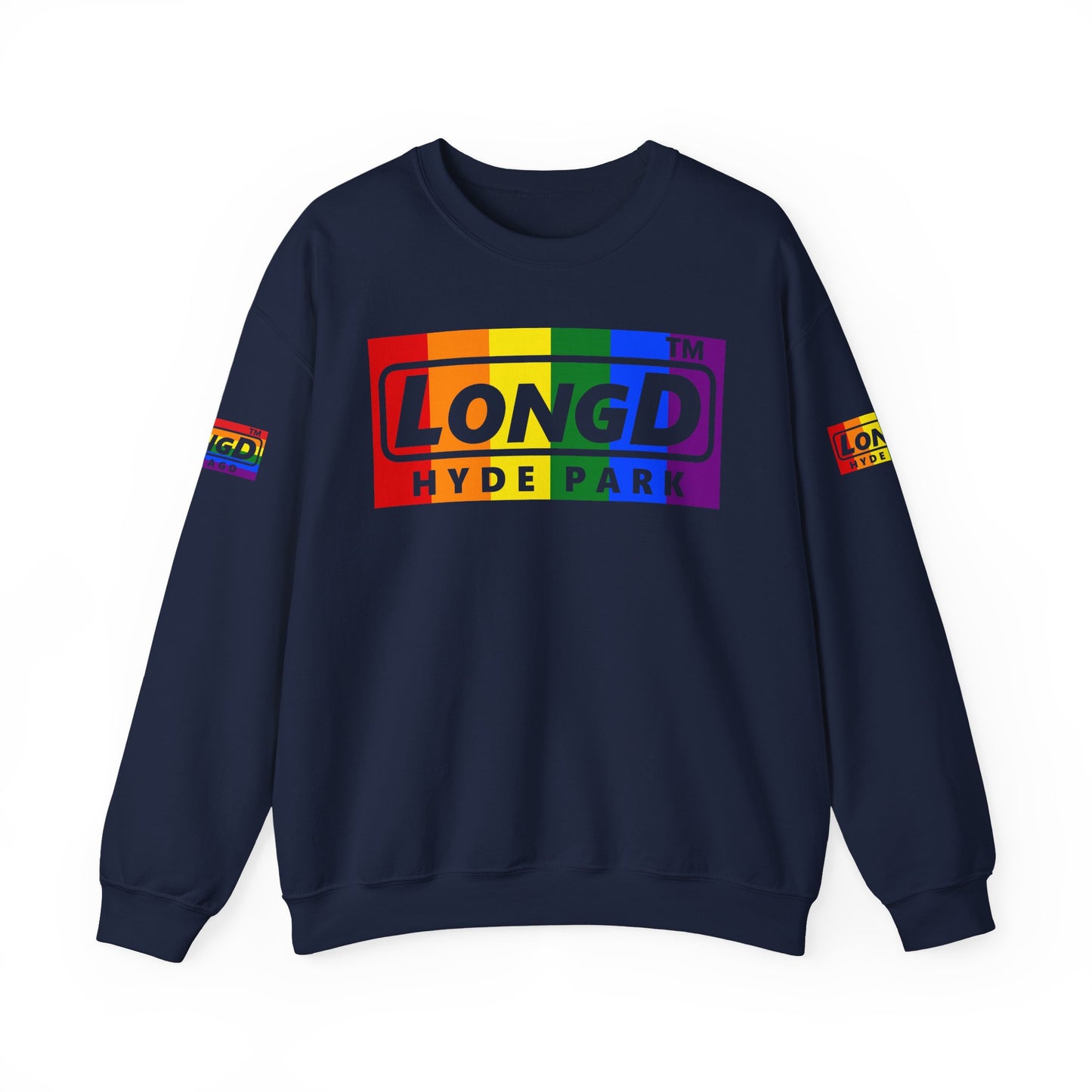 LongD official basic 4-print Hyde Park logo crewneck sweatshirt with Pride heart