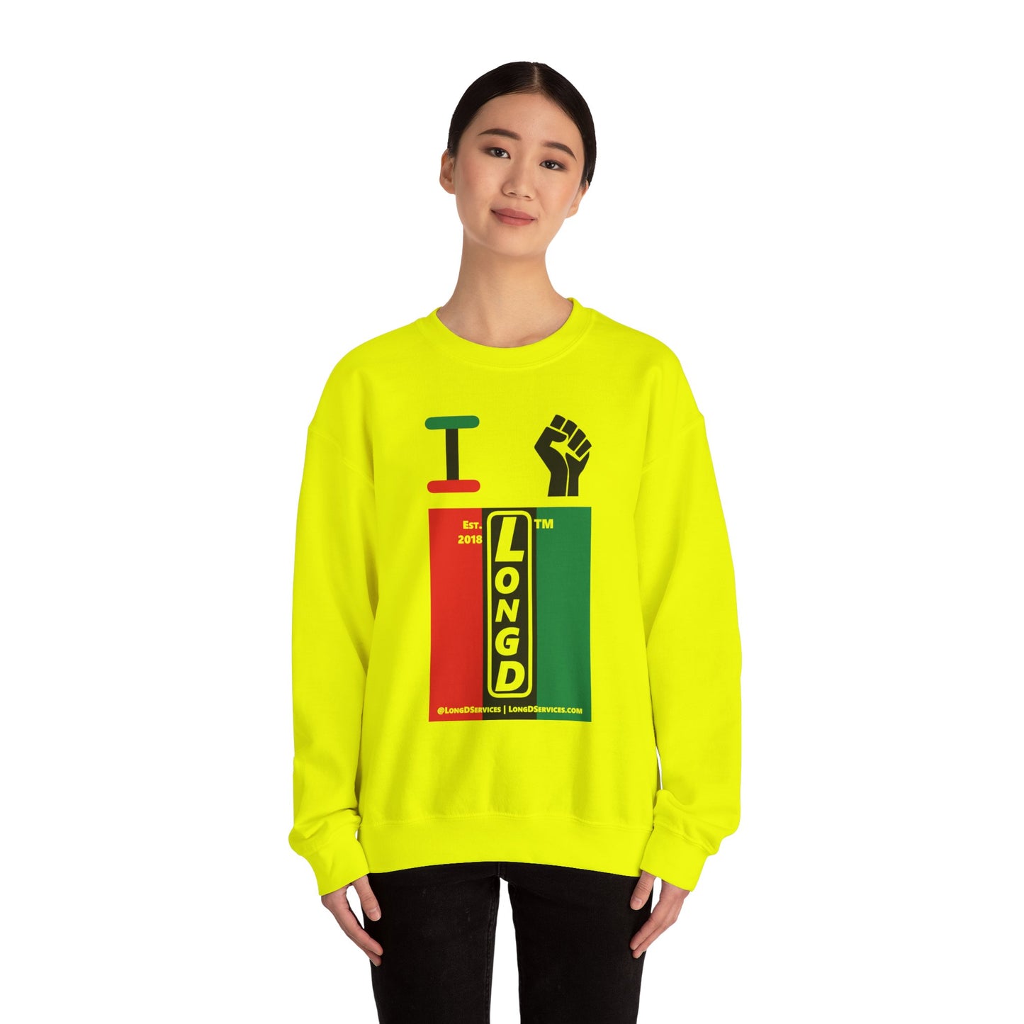 I Fist LongD negative vertical 3-striped tag-domain upright logo crewneck sweatshirt