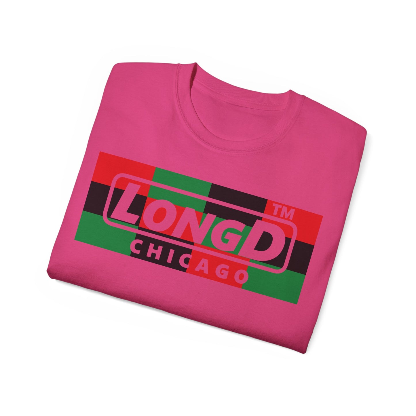 LongD negative 3x4 Chicago logo cotton tee (Juneteenth colors)