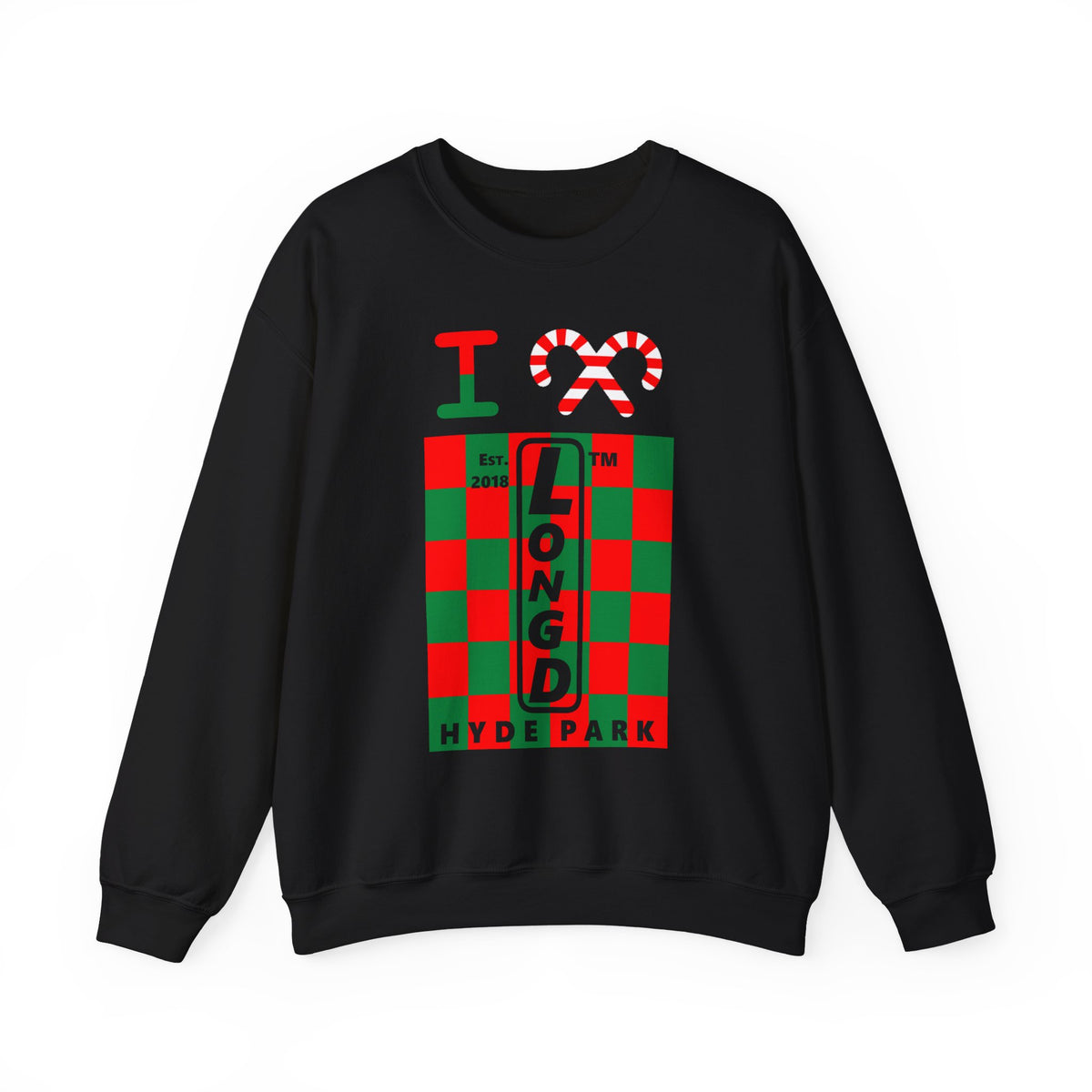 I candy cane LongD Hyde Park negative upright checkered logo crewneck sweatshirt