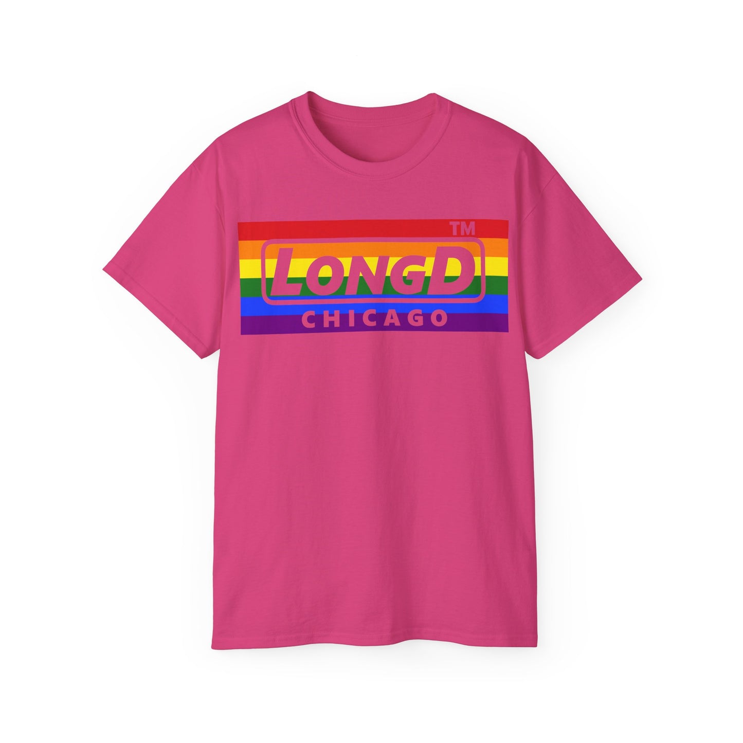LongD negative horizontal striped Chicago logo cotton tee (Pride colors)