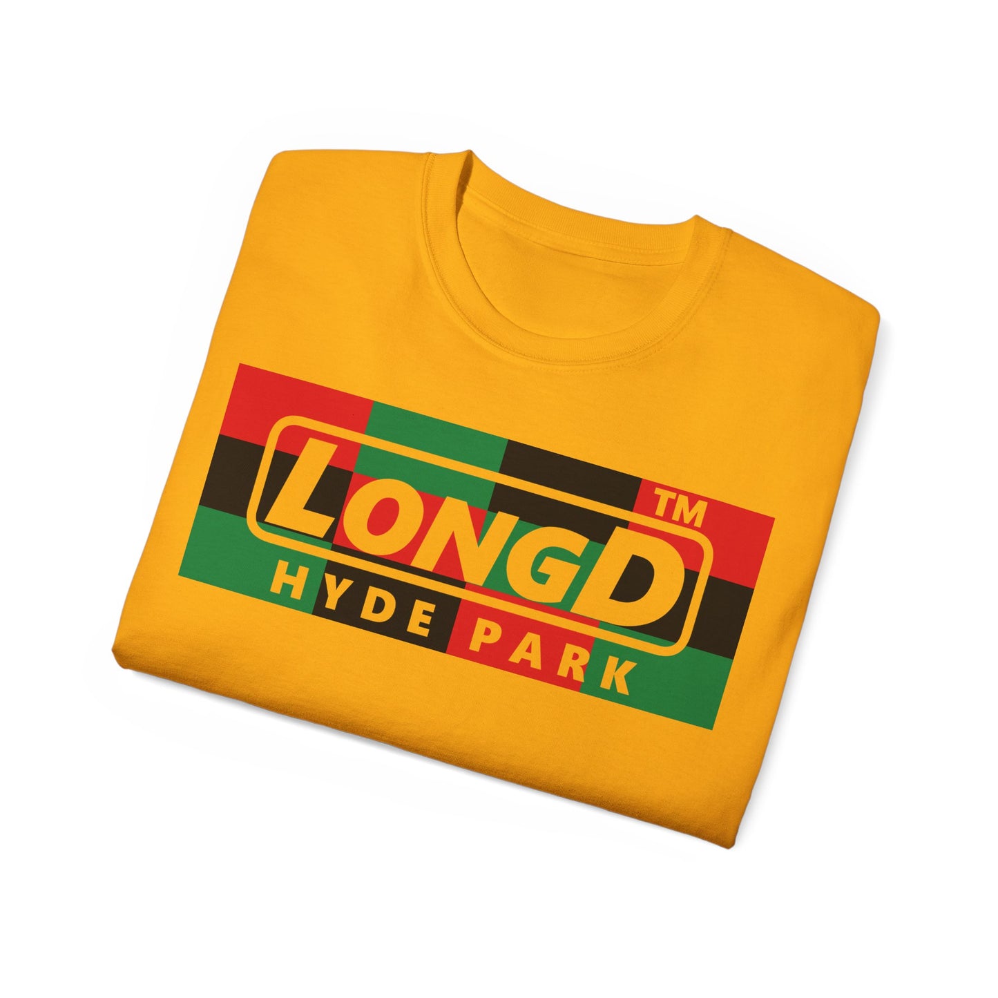 LongD negative 3x4 Hyde Park logo cotton tee (Juneteenth colors)