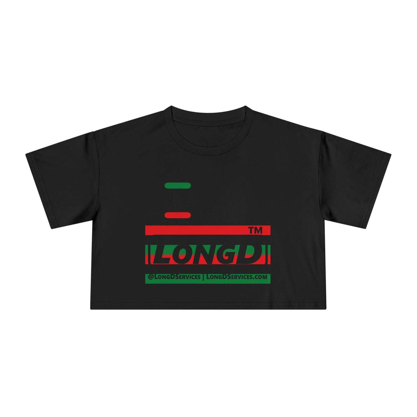I fist LongD negative horizontal 6-striped front-back tag-domain logo crop tee