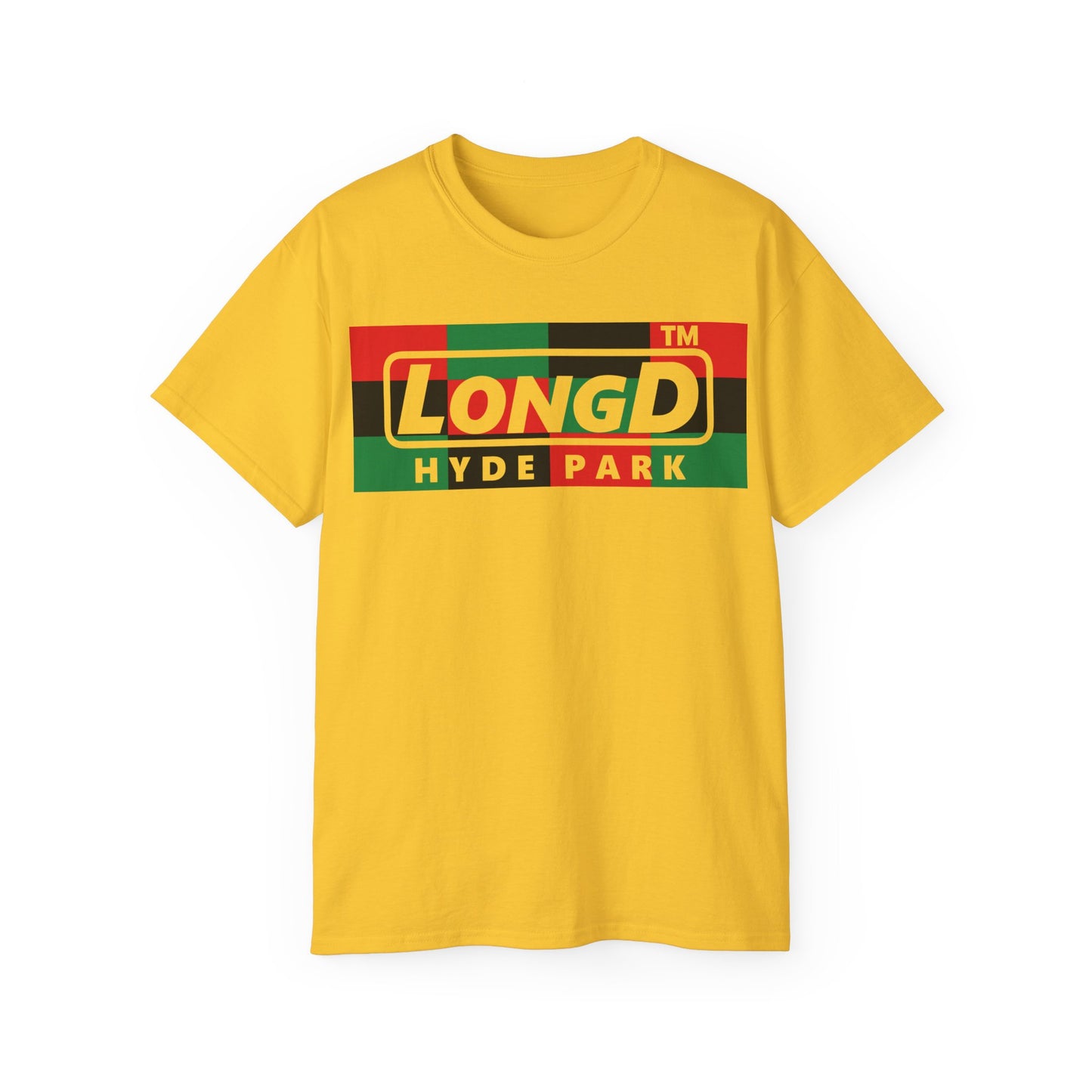 LongD negative 3x4 Hyde Park logo cotton tee (Juneteenth colors)