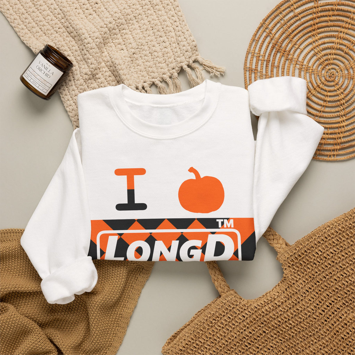 I pumpkin LongD Tag negative stylized argyle 4-print logo crewneck sweatshirt