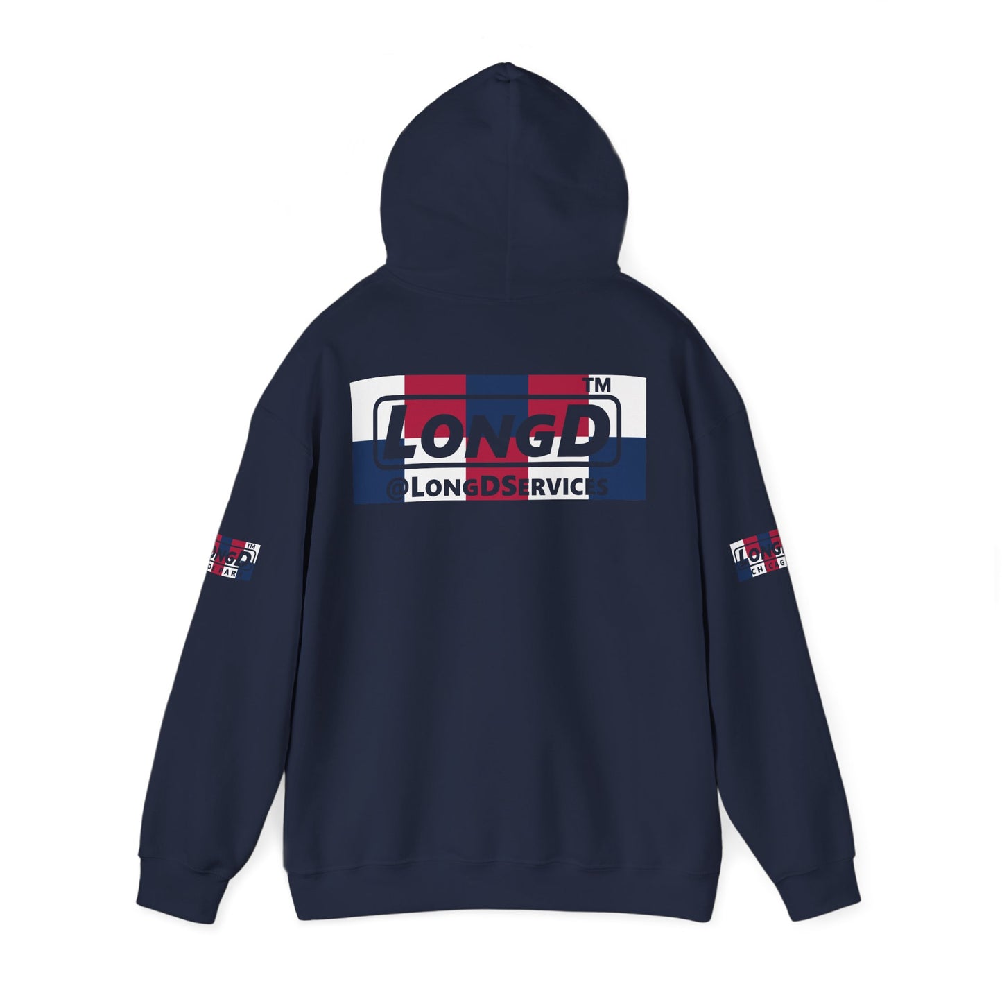 LongD® negative 2x5 4-print single breasted Hyde Park logo hoodie (patriotic colors)