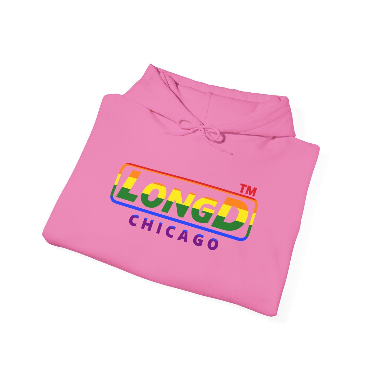 LongD® positive horizontal striped Chicago logo hoodie (Pride colors)