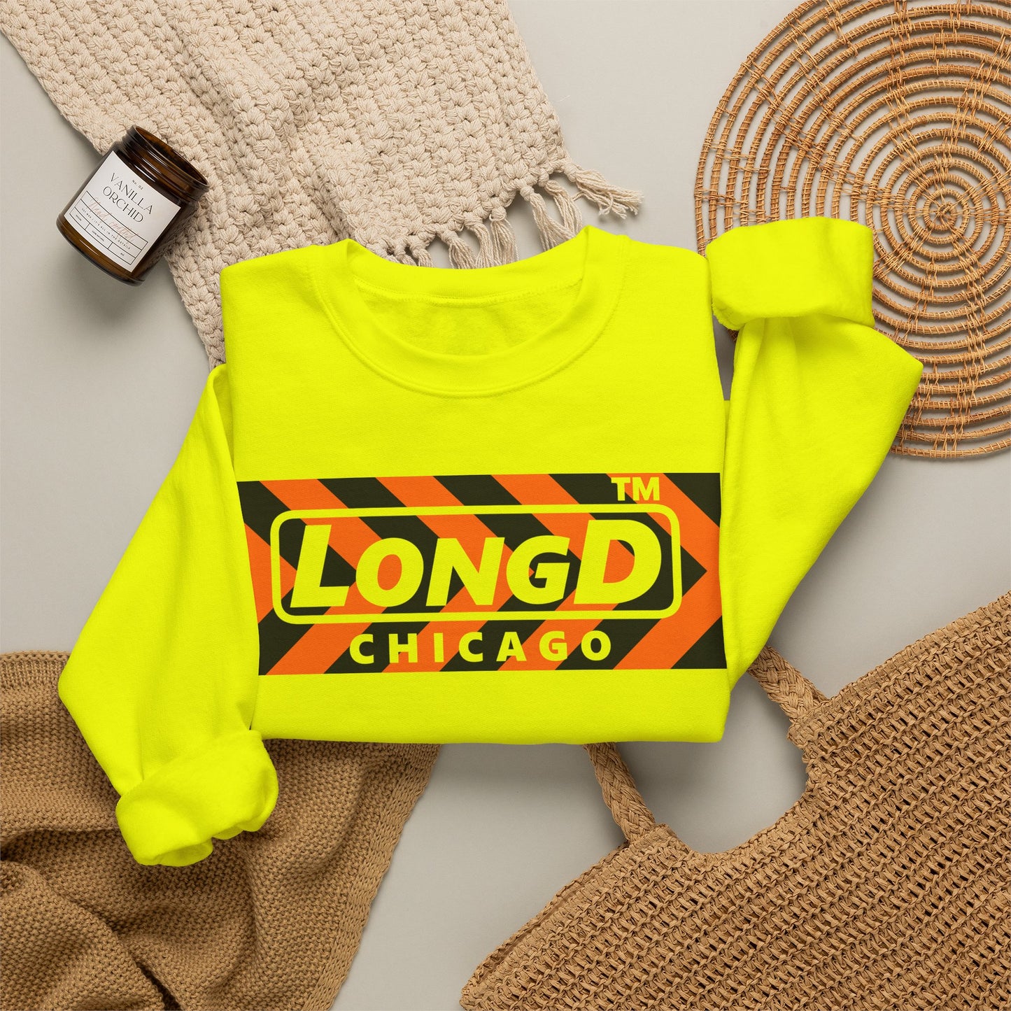 LongD Chicago negative forward chevron logo (Halloween colors) crewneck sweatshirt