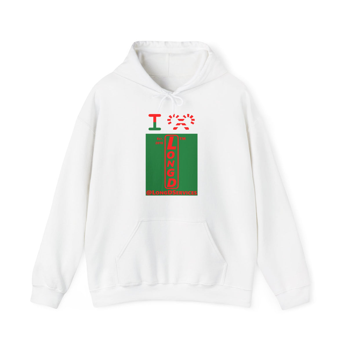 I candy cane LongD Tag upright front-back logo positive red on negative green hoodie