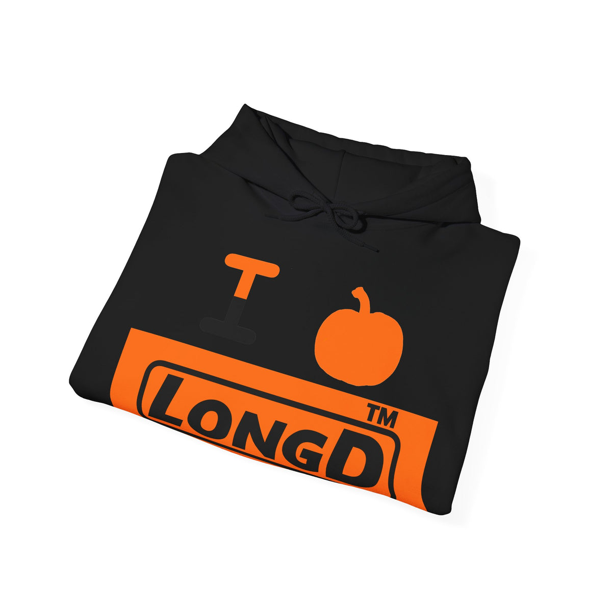 I pumpkin LongD Tag logo positive black on negative orange hoodie