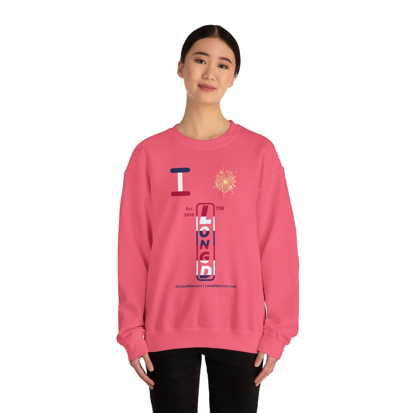 I Burst LongD positive horizontal 6-striped tag-domain upright logo crewneck sweatshirt