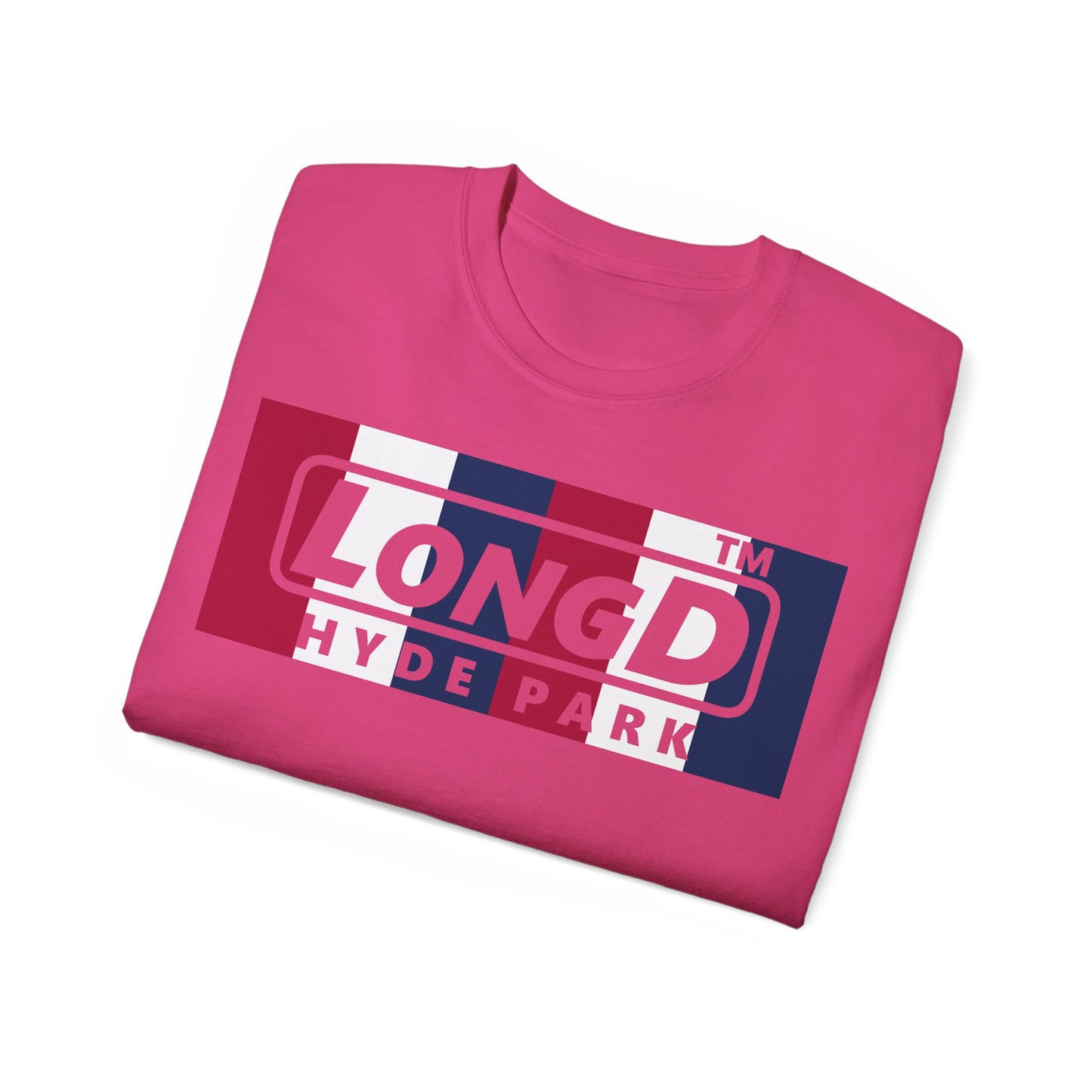 LongD negative vertical 6-striped Hyde Park logo cotton tee (patriotic colors)