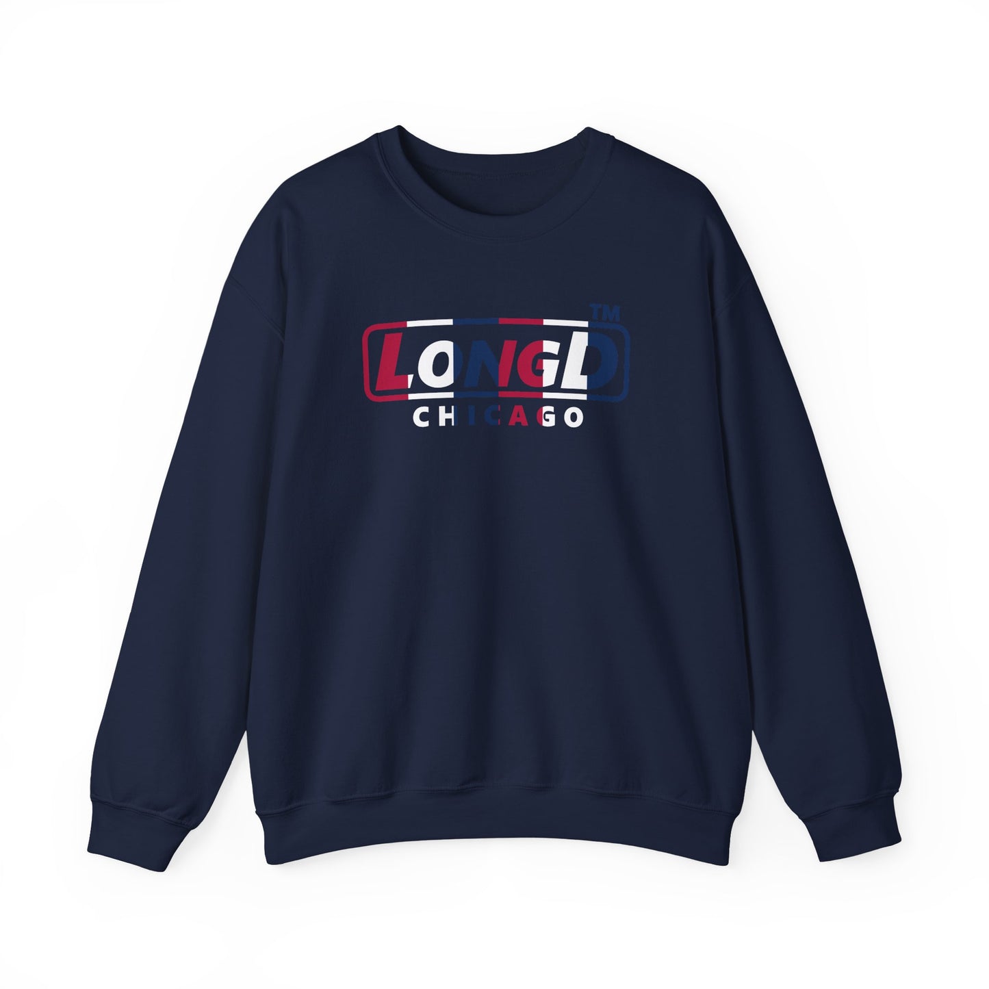 LongD positive vertical 6-striped Chicago logo crewneck sweatshirt (patriotic colors)