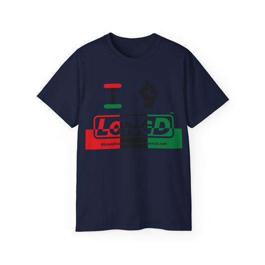 I Fist LongD® Logo Cotton Tee Juneteenth black fist positive top negative bottom text