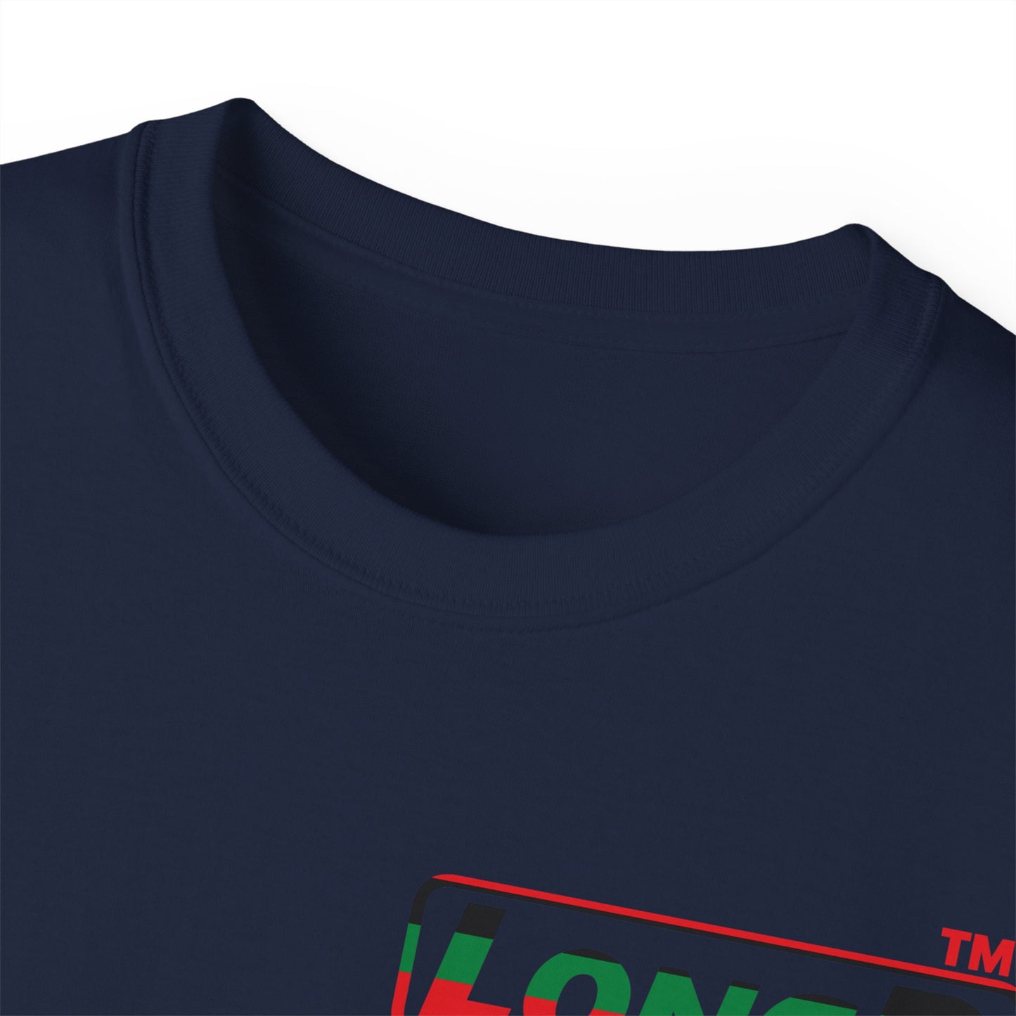 LongD positive horizontal 6-striped Hyde Park logo single-breasted front-back cotton tee (Juneteenth colors)