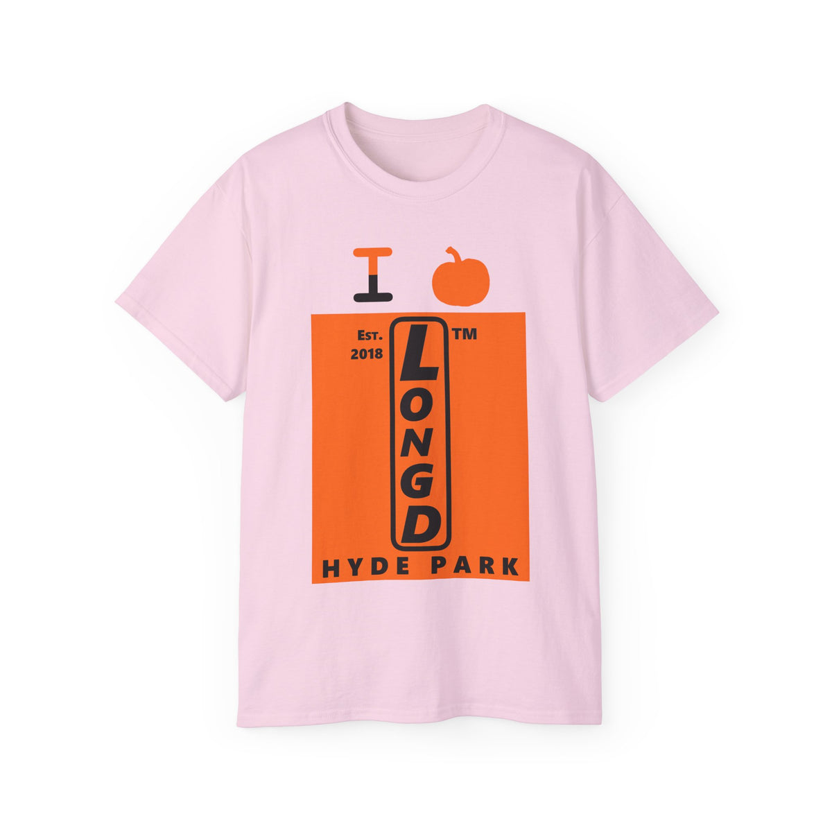 I pumpkin LongD Hyde Park upright logo positive black on negative orange cotton tee