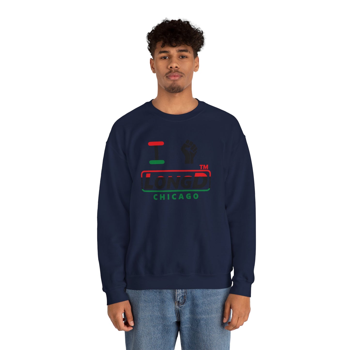 I fist LongD positive horizontal 3-striped Chicago logo crewneck sweatshirt