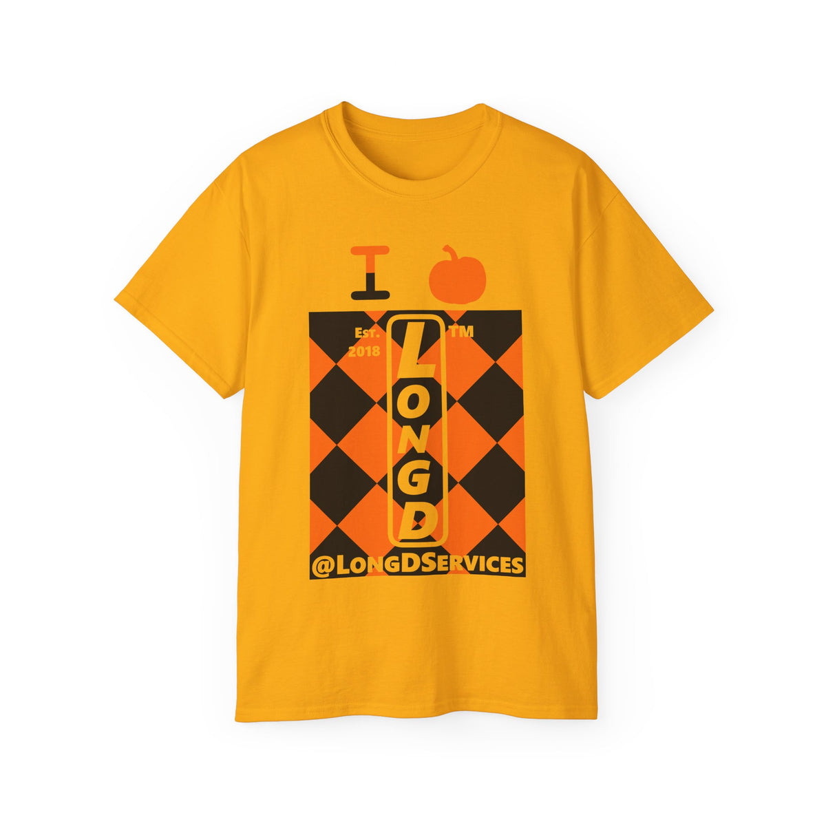 I pumpkin LongD Tag negative upright argyle logo cotton tee