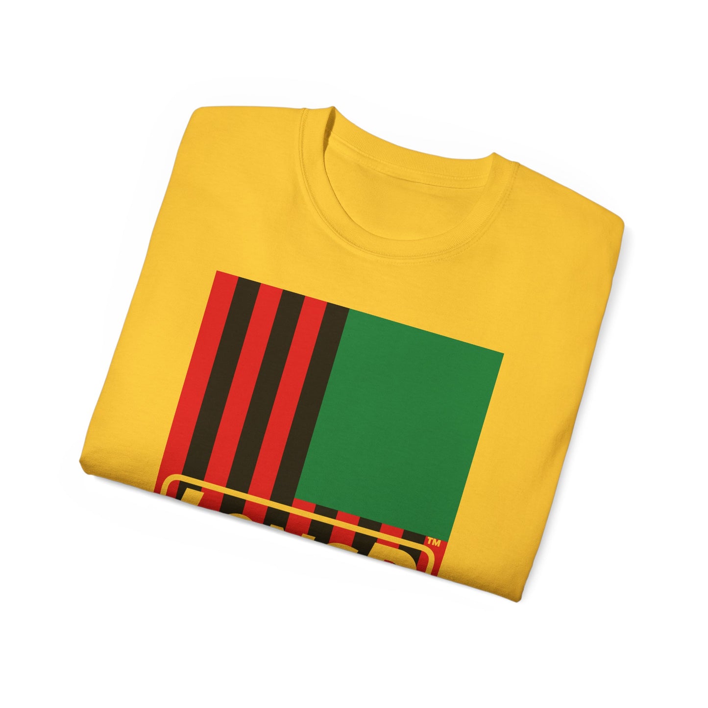 LongD® Logo Cotton Tee Juneteenth cropped vertical African-American flag negative text