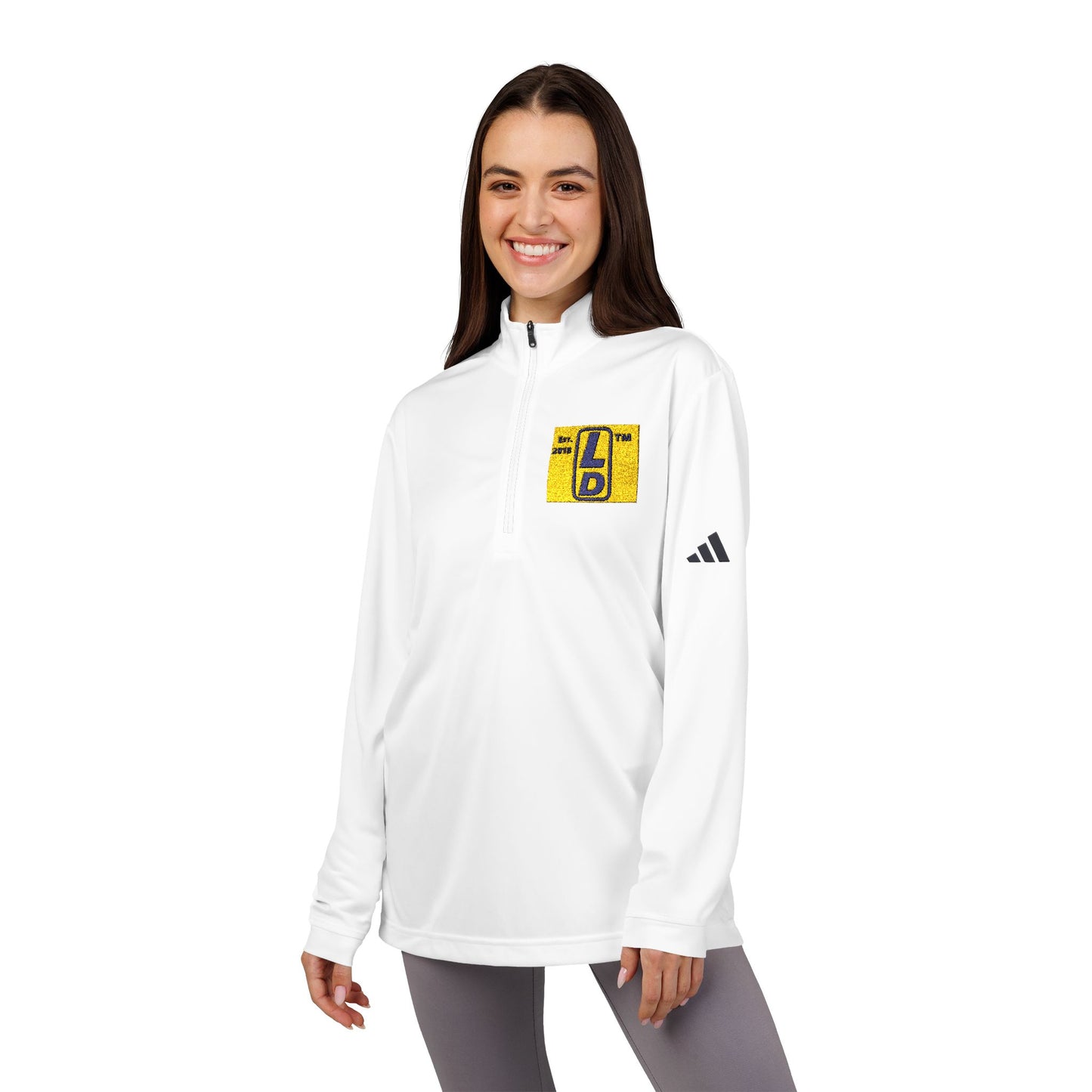 Embroidered adidas® Quarter-Zip pullover official logo upright initials
