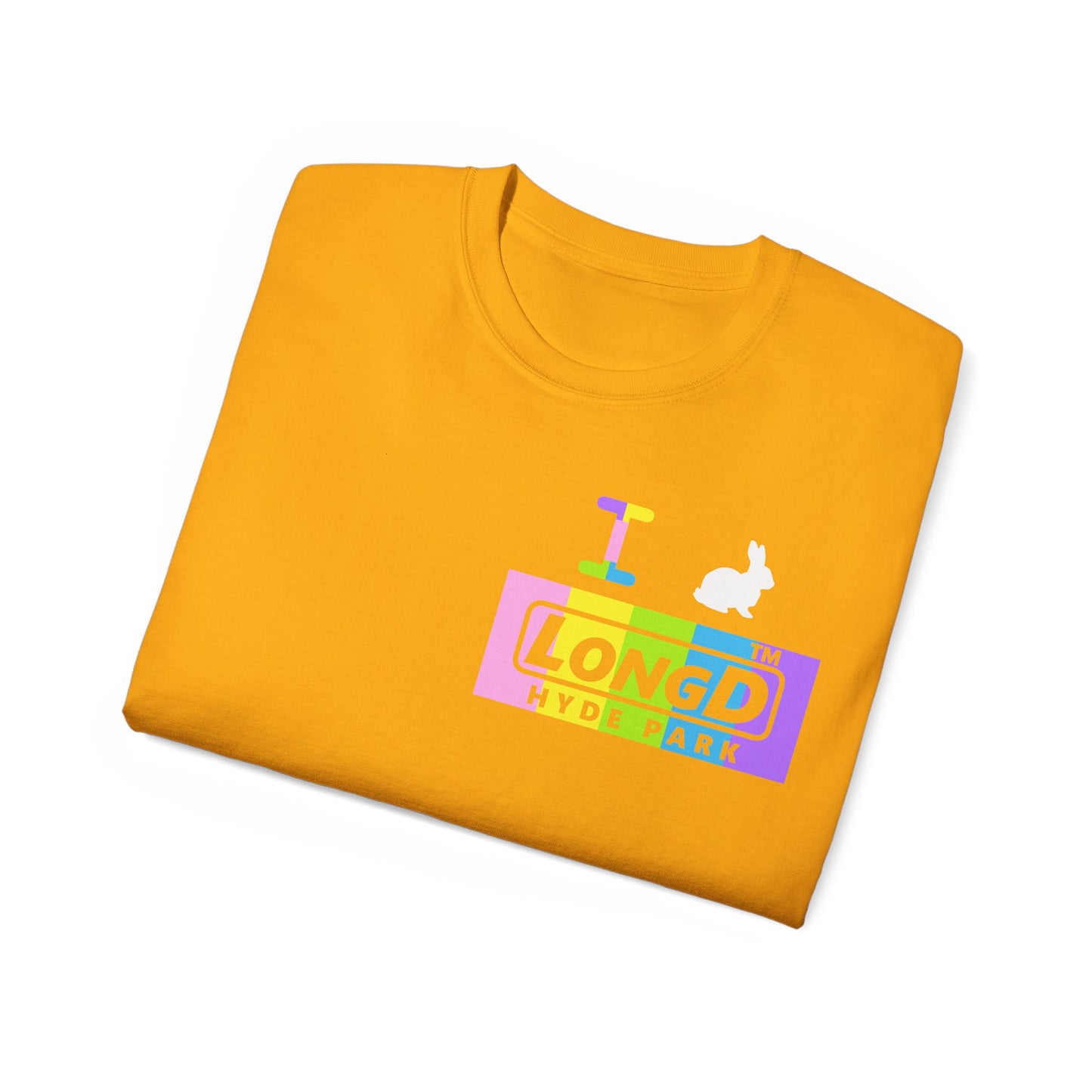 I Bunny LongD® negative vertical striped front-back Hyde Park Logo Cotton Tee