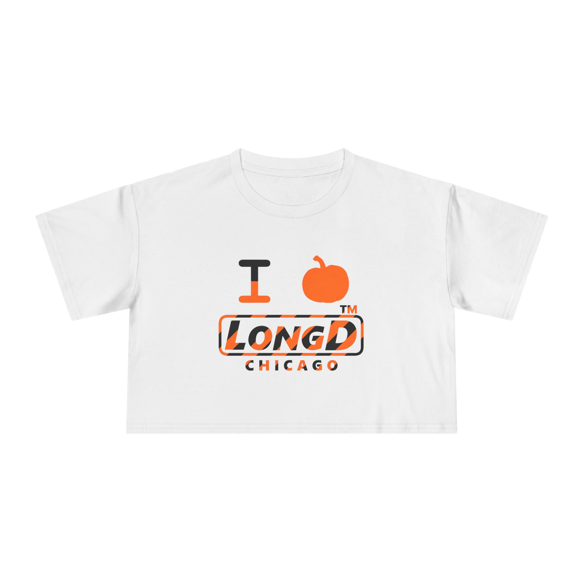 I pumpkin LongD Chicago positive 12-striped logo crop tee