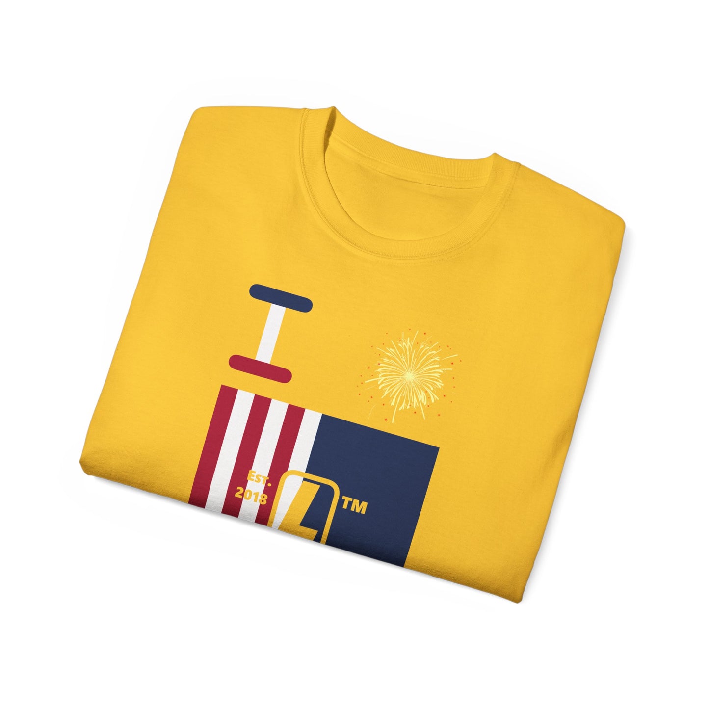 I Burst LongD cotton tee negative cropped flag Hyde Park upright logo (Patriotic colors)