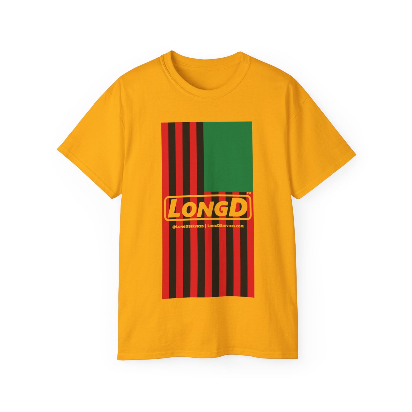 LongD® Logo Cotton Tee Juneteenth vertical African-American flag negative text